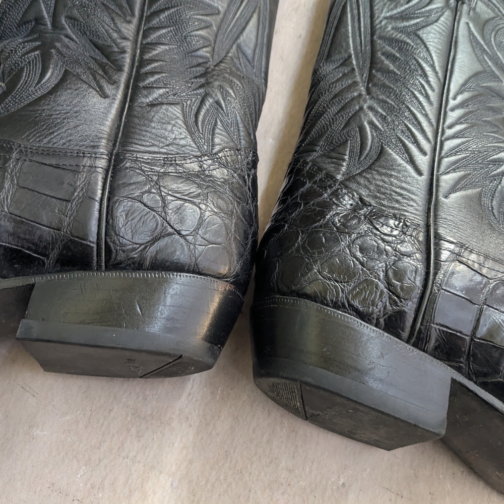 Black Leather Cowboy Boots Alligator Men 9 - Picture 7 of 14